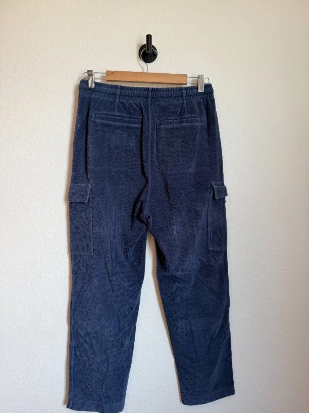 Lands End Sport Knit Straight Leg Cargo Corduroy Pants Navy Blue